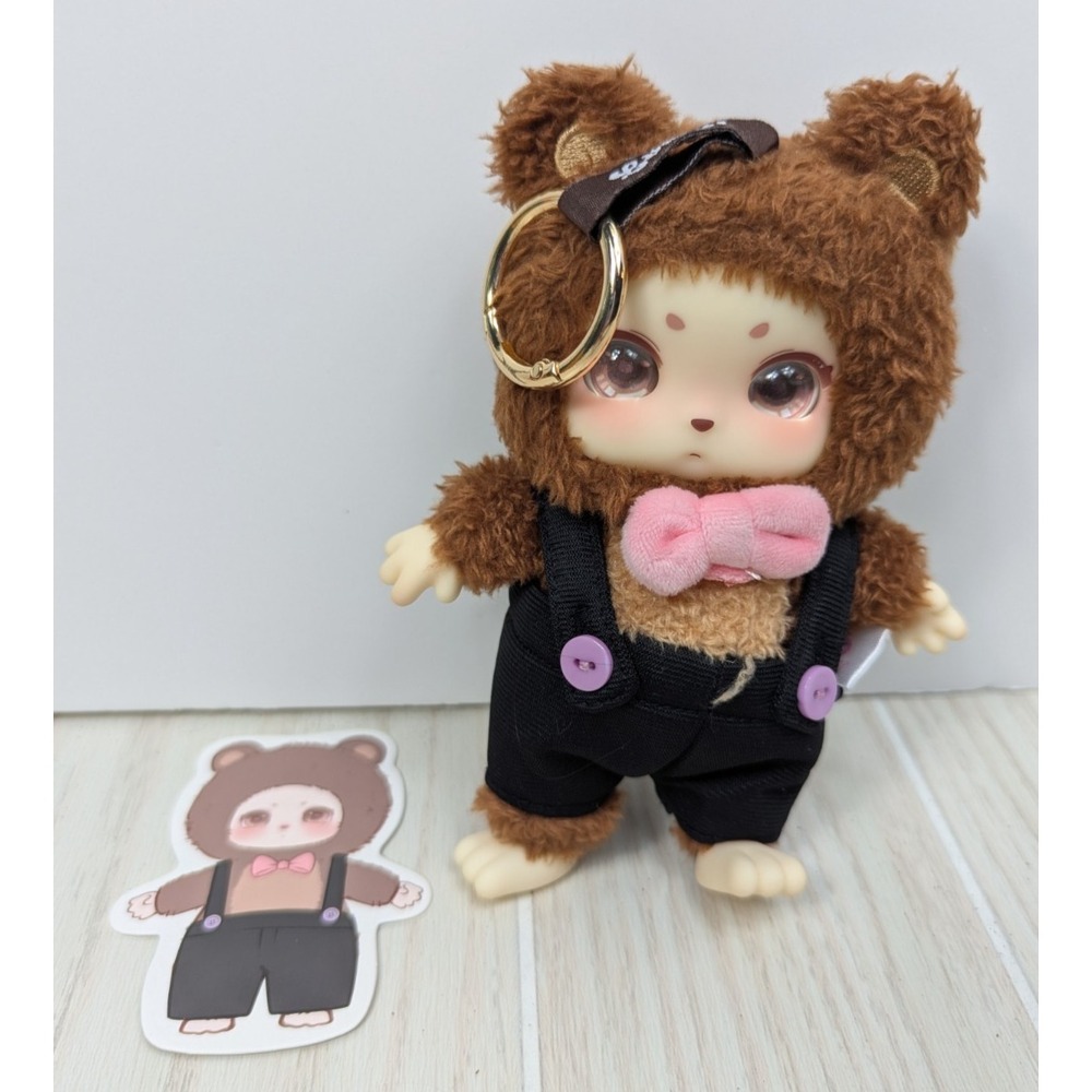 LOKIKI Nursery Rhymes Plush Blind Box Teddy Bear keychain brown blue overalls